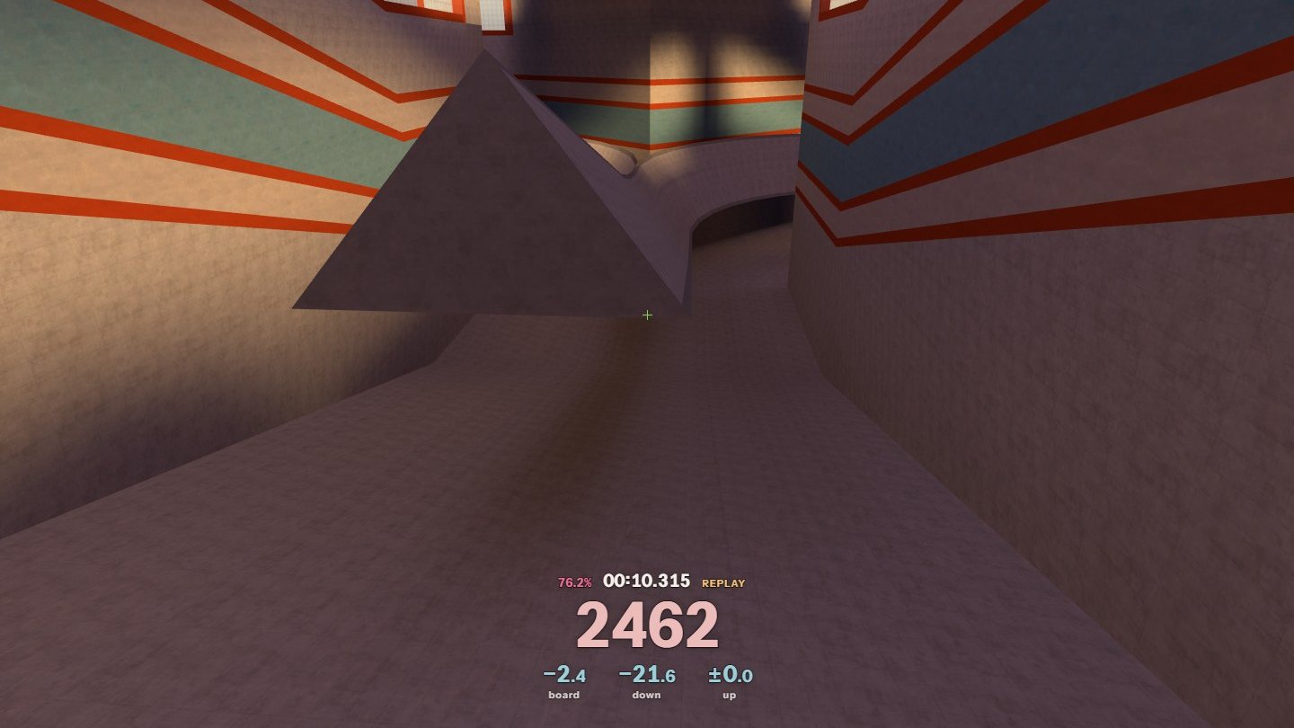 Surfd QoL's HUD on Utopia: speed 2462 with the timer and sync above it, and board, down and up values for the last ramp below.